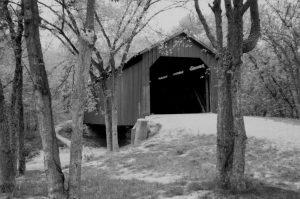 A side view of the Sandy Creek covered bridge